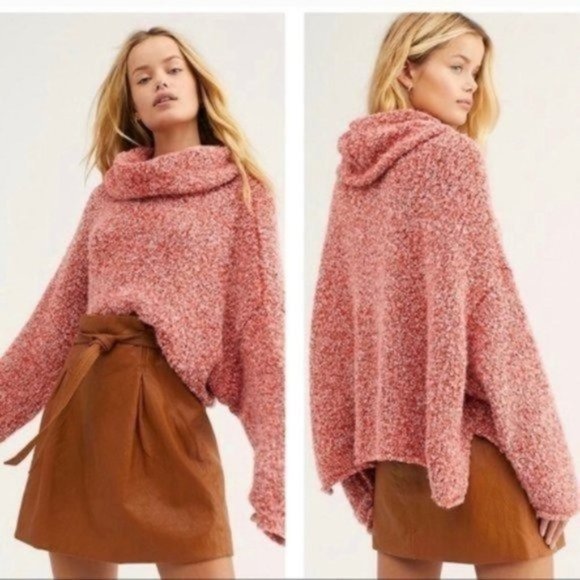 Free People Sweaters - Free People BFF Oversized Cowl Neck Pullover Sweater in Lotus Red Women's Medium